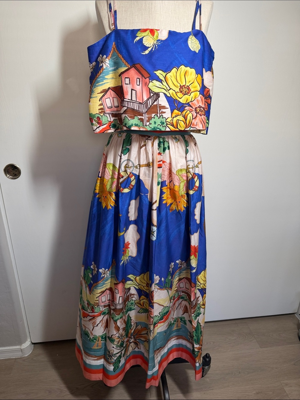 Antonio Melani Evie Callista Ocean Blue Print Sleeveless Maxi Skirt Set NWT sz 2